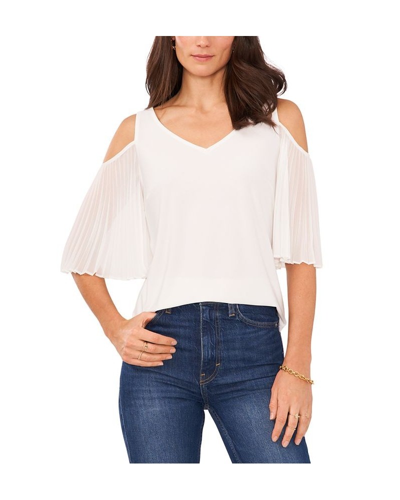 Cold-Shoulder Pleated-Sleeve Top Ivory/Cream $35.55 Tops