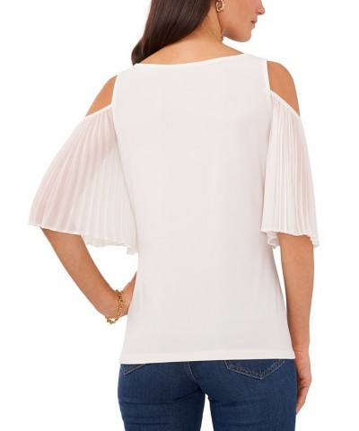 Cold-Shoulder Pleated-Sleeve Top Ivory/Cream $35.55 Tops