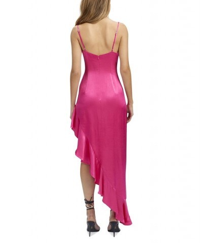 Women's Ember V-Neck Ruffled High-Low Dress Pink $37.13 Dresses