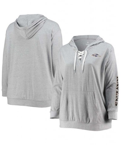 Women's Plus Size Heathered Gray Baltimore Ravens Lace-Up Pullover Hoodie Heathered Gray $28.60 Sweatshirts