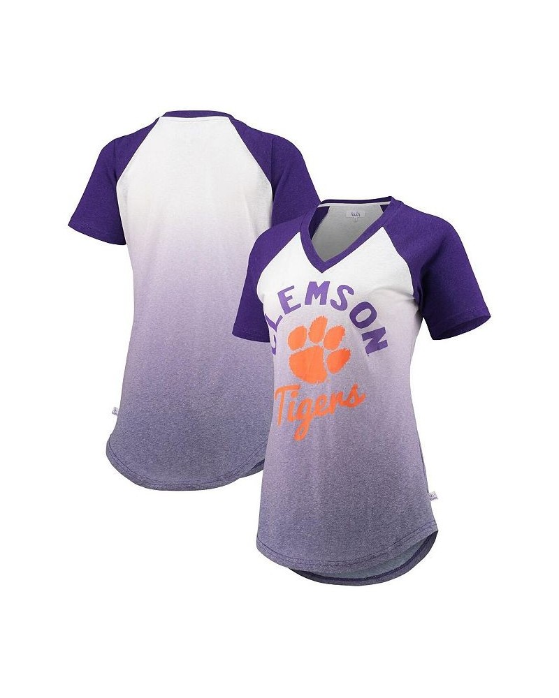 Women's White Purple Clemson Tigers Shortstop Ombre Raglan Tri-Blend V-Neck T-shirt White, Purple $28.04 Tops