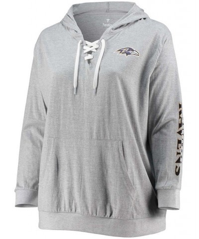 Women's Plus Size Heathered Gray Baltimore Ravens Lace-Up Pullover Hoodie Heathered Gray $28.60 Sweatshirts