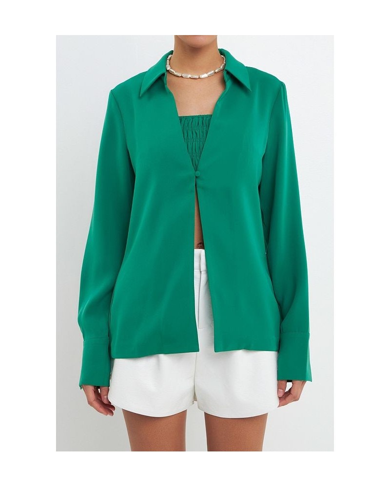 Women's Collared Open Suit and Smocked Bandeau Set Green $48.00 Tops