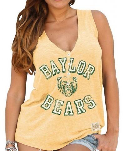 Women's Yellow Baylor Bears Relaxed Henley V-Neck Tri-Blend Tank Top Yellow $19.78 Tops