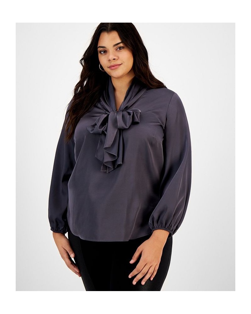 Plus Size Bow-Tie Long-Sleeve Blouse Black $29.81 Tops