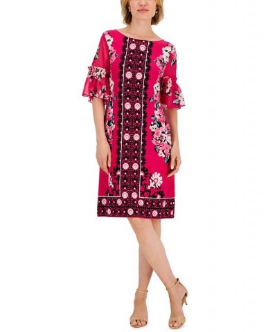 Women's Global Bloom Ruffle-Sleeve Dress Pink $17.39 Dresses