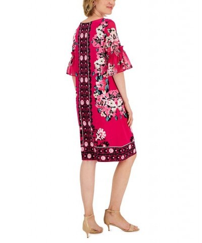 Women's Global Bloom Ruffle-Sleeve Dress Pink $17.39 Dresses