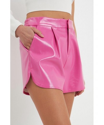 Women's High-Waisted Faux Leather Shorts Pink $44.00 Shorts