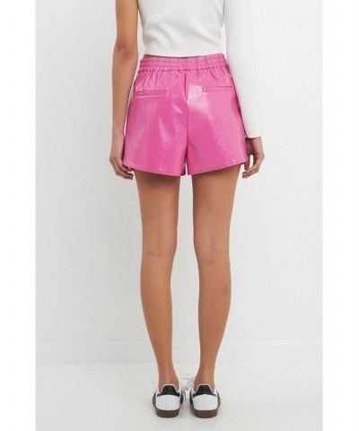 Women's High-Waisted Faux Leather Shorts Pink $44.00 Shorts