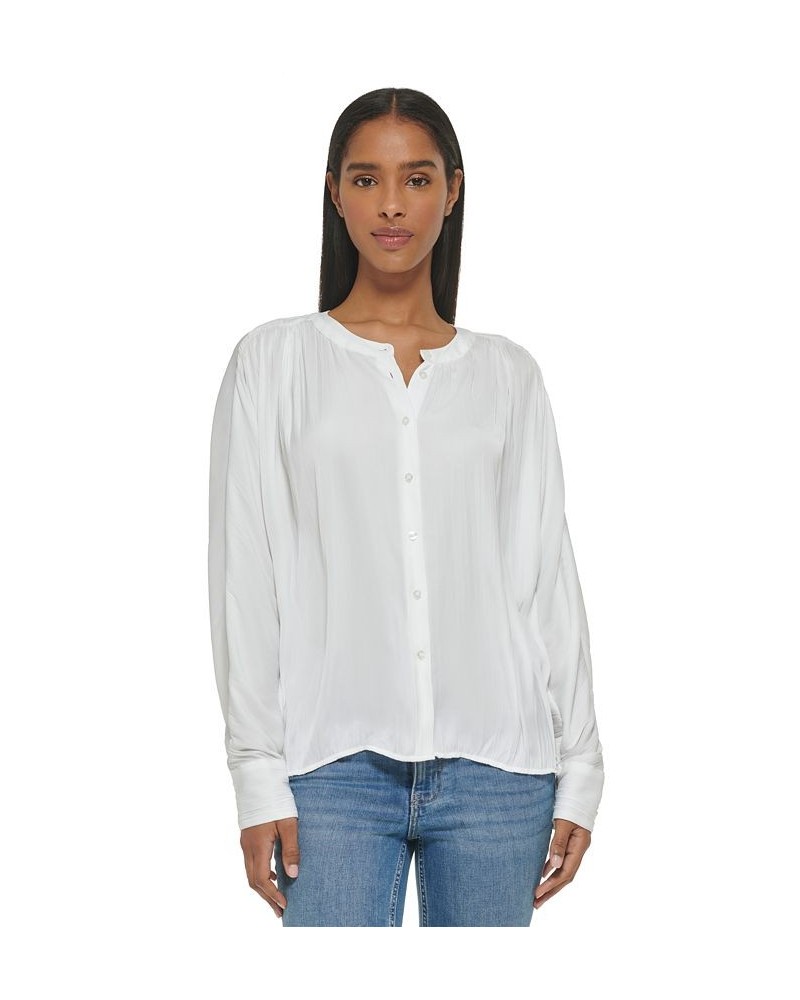 Women's Gathered Dolman-Sleeve Button-Front Blouse White $49.75 Tops