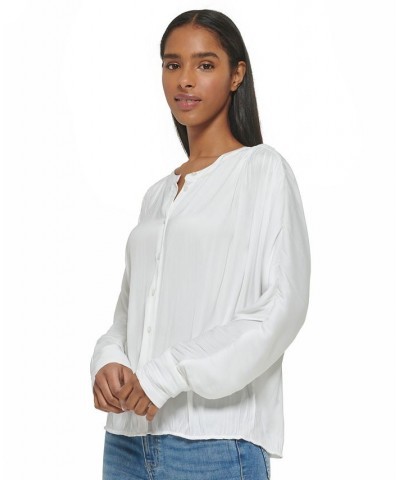 Women's Gathered Dolman-Sleeve Button-Front Blouse White $49.75 Tops