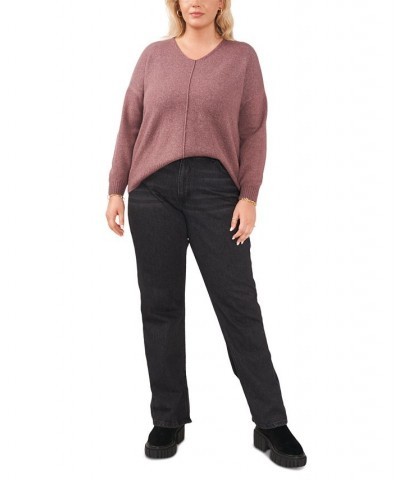Plus Size Cozy V-Neck Long Sleeve Sweater Purple $28.70 Sweaters