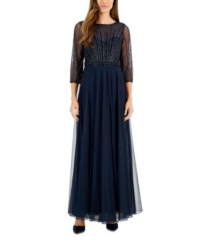Women's Embellished-Bodice 3/4-Sleeve Gown Navy Tonal $53.41 Dresses