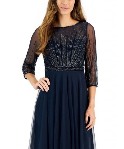Women's Embellished-Bodice 3/4-Sleeve Gown Navy Tonal $53.41 Dresses