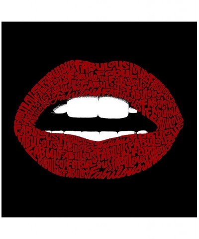 Women's V-Neck T-Shirt with Fabulous Lips Word Art Black $18.19 Tops