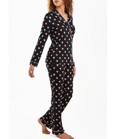 Women's Tobey Button Down Modal Pajama Pant Set with Pink Contrast Trim 2 Piece Pink-Black $37.35 Sleepwear