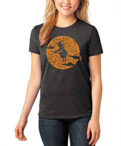 Women's Premium Blend Spooky Witch Word Art T-shirt Black $15.91 Tops