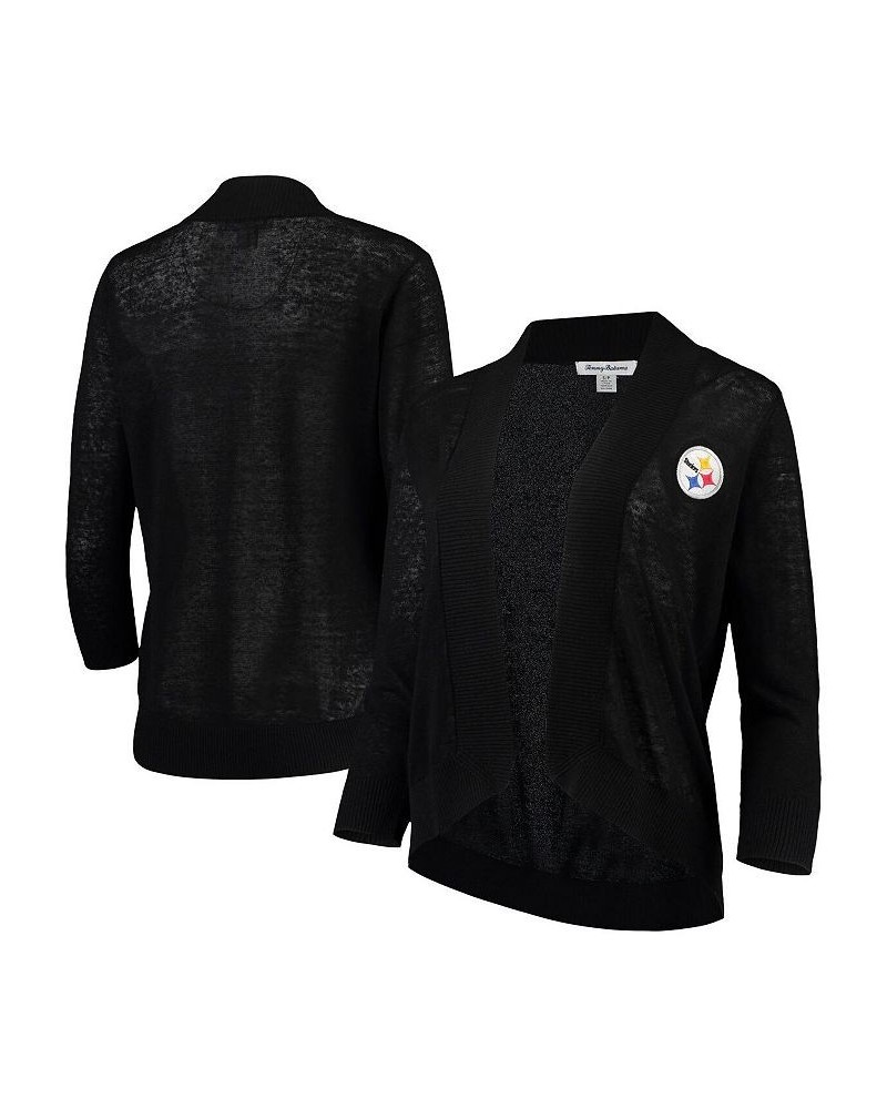 Women's Black Pittsburgh Steelers Lea Open Cardigan Black $46.20 Sweaters