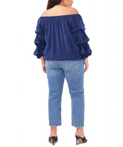 Plus Size Bubble-Sleeve Off-The-Shoulder Top Classic Navy $27.72 Tops