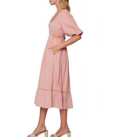 Women's Bird Song Balloon-Sleeve Cutout Midi Dress Blush Pink $42.78 Dresses