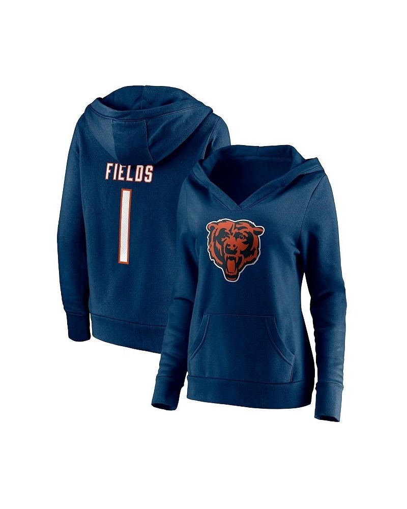 Women's Branded Justin Fields Navy Chicago Bears Player Icon Name and Number V-Neck Pullover Hoodie Navy $40.80 Sweatshirts