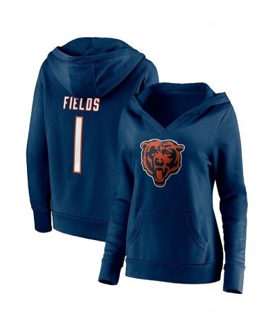 Women's Branded Justin Fields Navy Chicago Bears Player Icon Name and Number V-Neck Pullover Hoodie Navy $40.80 Sweatshirts