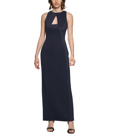 Women's Solid Seamed Keyhole Gown Navy $65.19 Dresses