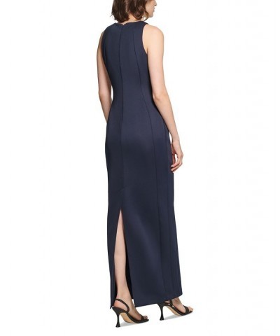 Women's Solid Seamed Keyhole Gown Navy $65.19 Dresses
