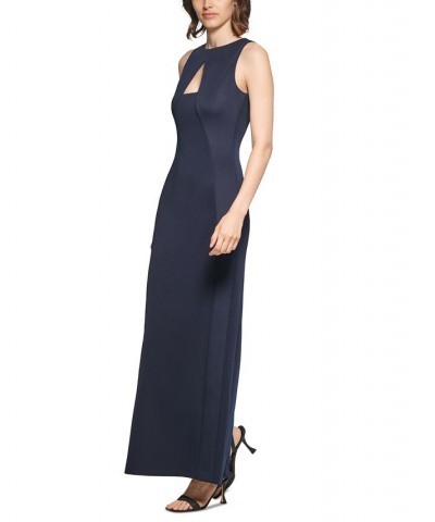 Women's Solid Seamed Keyhole Gown Navy $65.19 Dresses