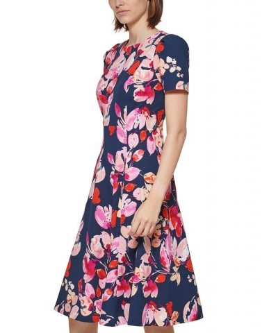 Petite Printed Scuba Crepe Short-Sleeve Dress Indigo Multi $64.80 Dresses